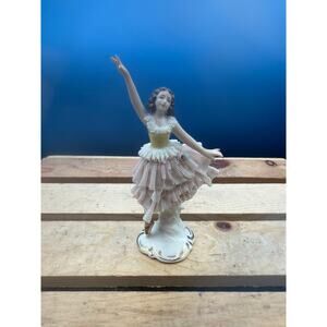 Vintage Dresden Germany Porcelain Ballerina Figurine - Delicate Lace Skirt Pink